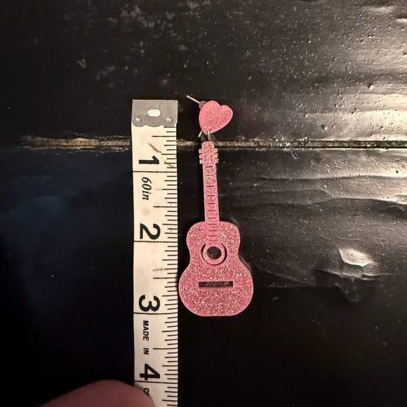 Pink Glitter Guitar Dangle Earrings - Picture 4 of 4